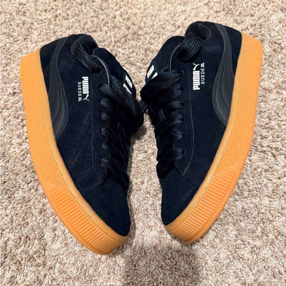 Puma Black Suede Sneakers with Tan Sole